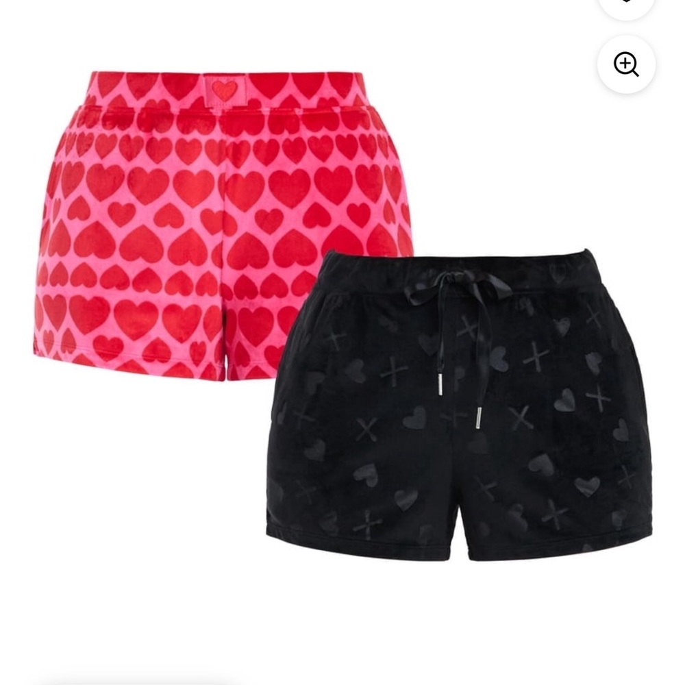 2 PAIR! Heart Patterned Women's Shorts - Red and Black